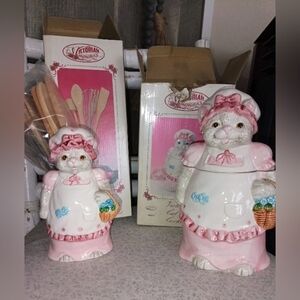 Vintage Victorian Memories Victorian  Cat Cookie Jar & Kitchen Tool Set New